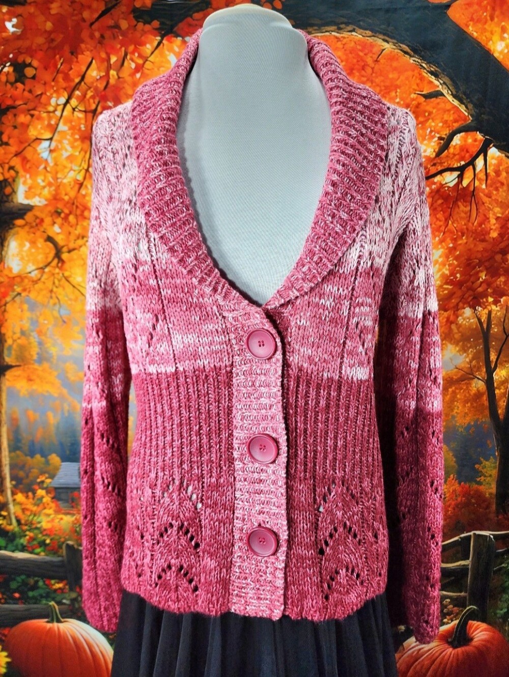 🩷💘 KIM ROGERS PINK Button Up Fall Colorblock Marled Sweater NWT SIZE PL